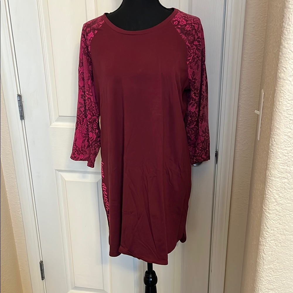 Cacique Red Relaxed Tunic Pajama Top